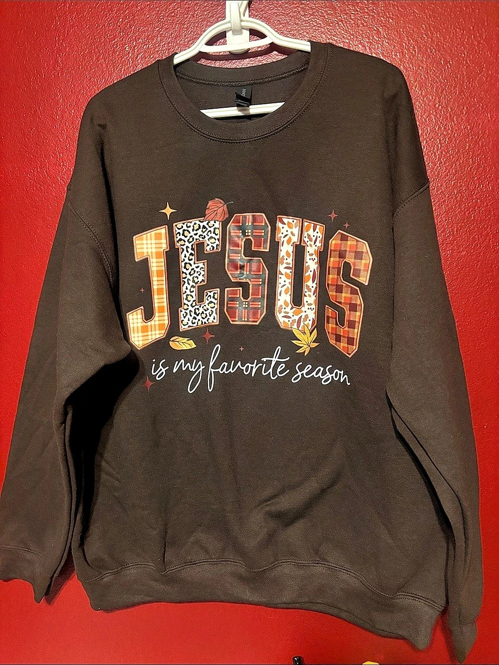 Gildan Heavy Blend Crewneck Sweatshirt Jesus Graphic Brown XL